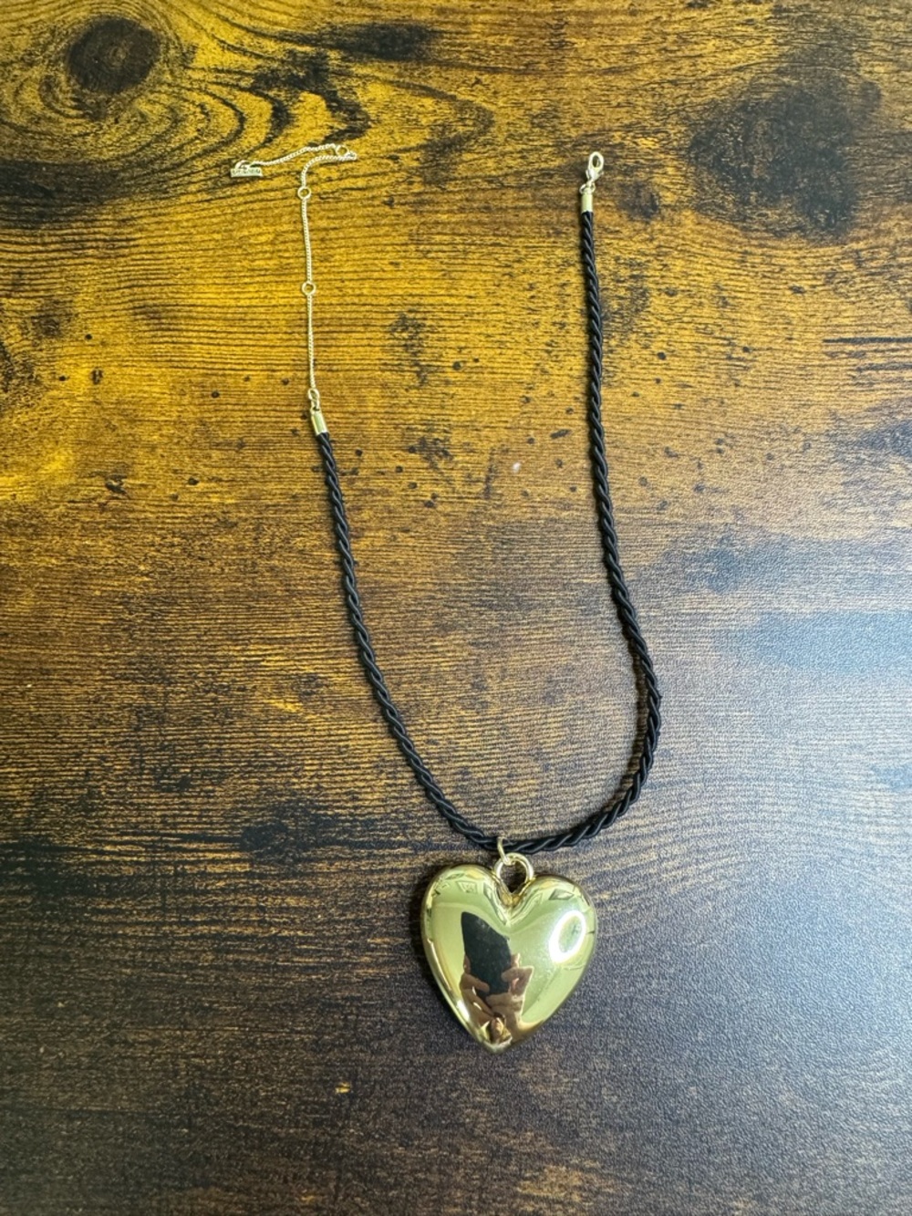 Pilgrim Gold Tone Puffy Heart Pendant on Black Twisted Cord - Picture 7 of 7